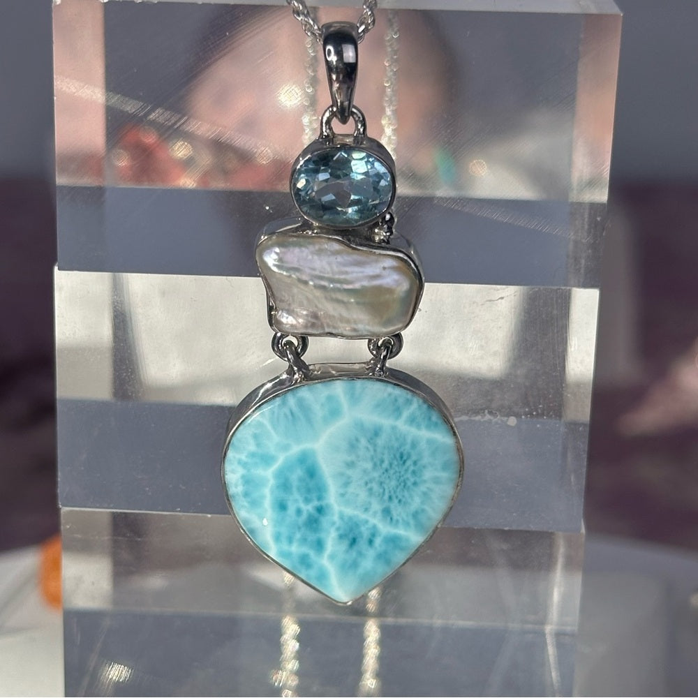 Larimar pendant with topaz LP01