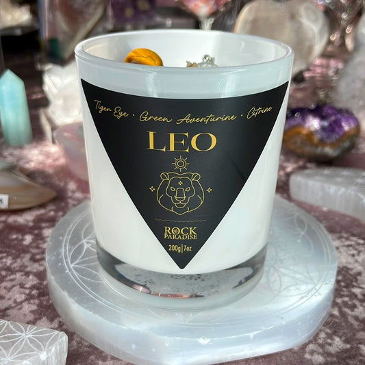 Leo Candle with Tigers Eye, Green Aventurine, and Citrine