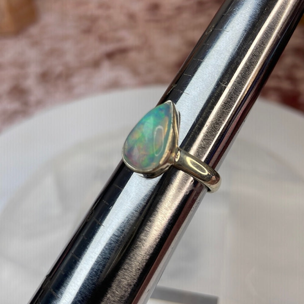 Ethiopian opal teardrop ring size 8 ER02