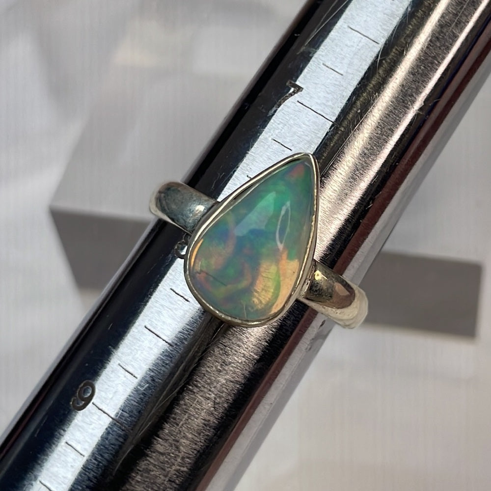 Ethiopian opal teardrop ring size 8 ER02