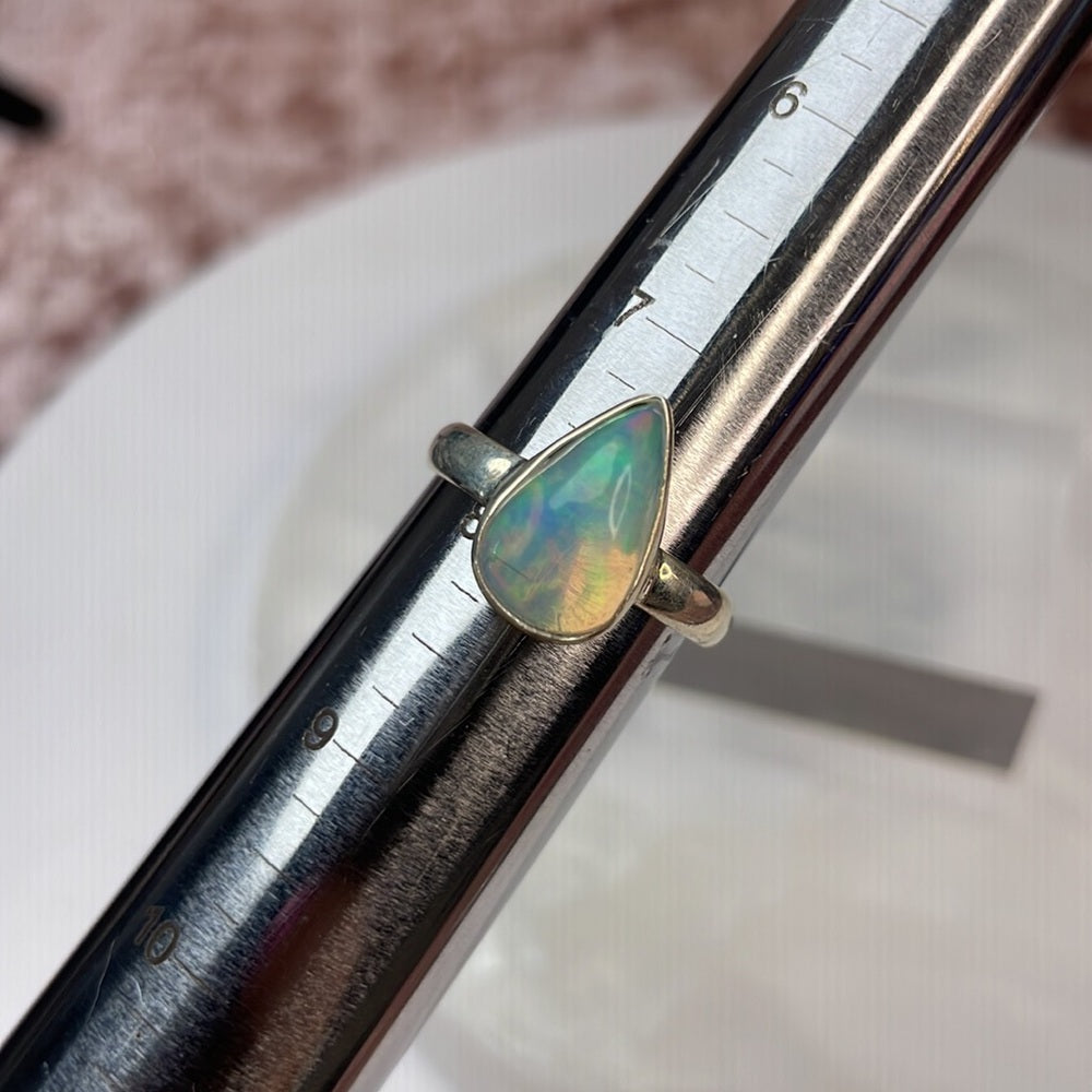 Ethiopian opal teardrop ring size 8 ER02