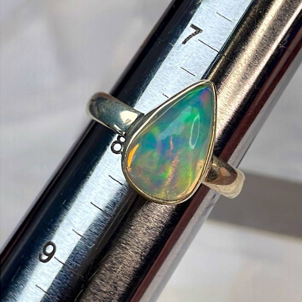 Ethiopian opal teardrop ring size 8 ER02