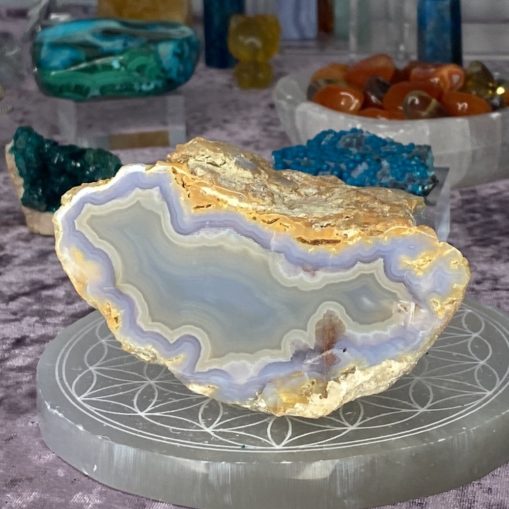 Polished Lavender agate geode