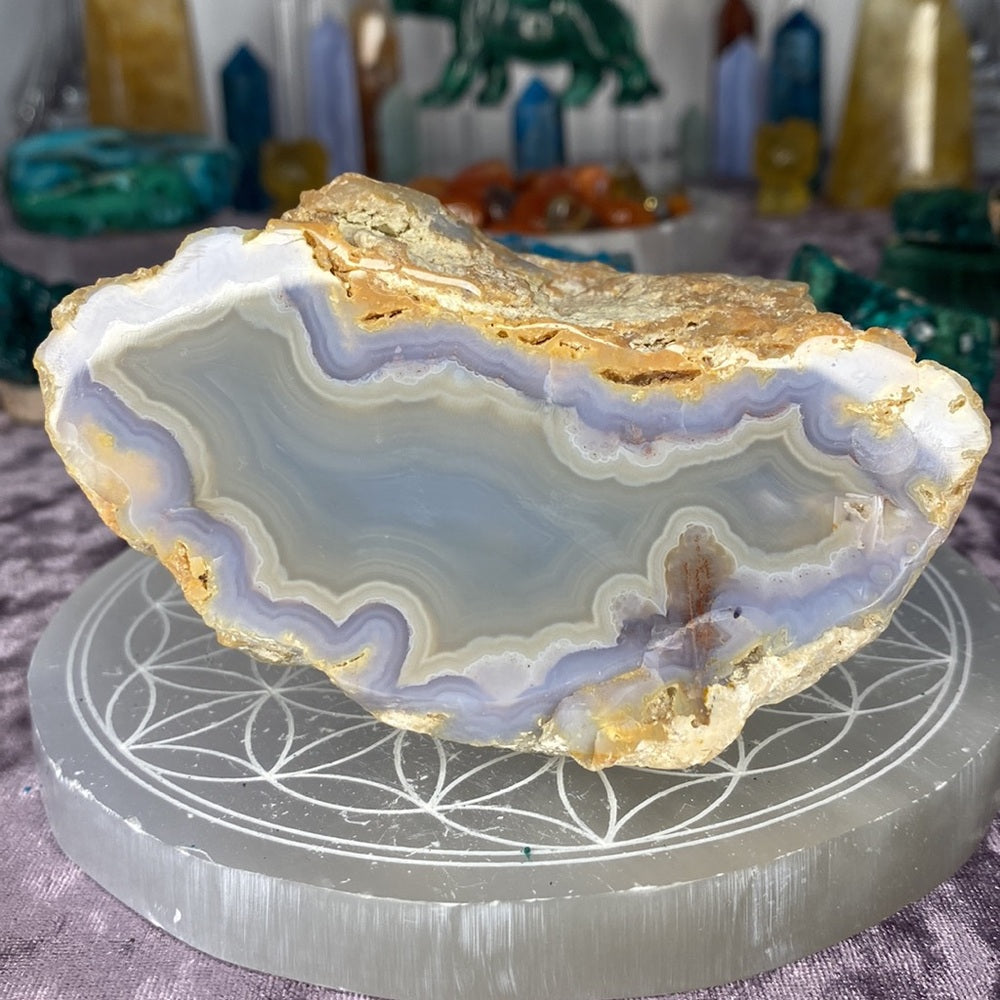 Polished Lavender agate geode