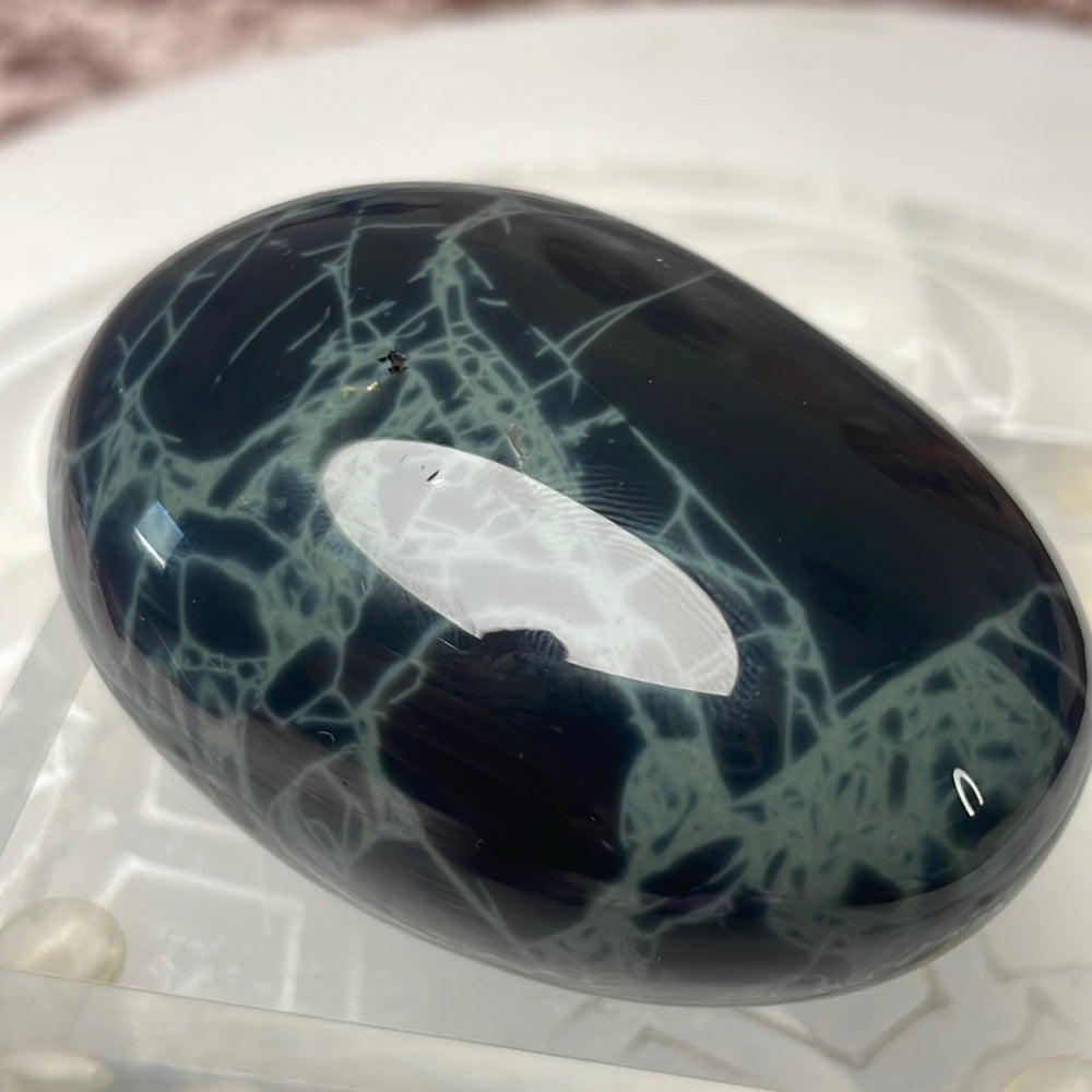 Spider Web Obsidian Palmstone - SW02