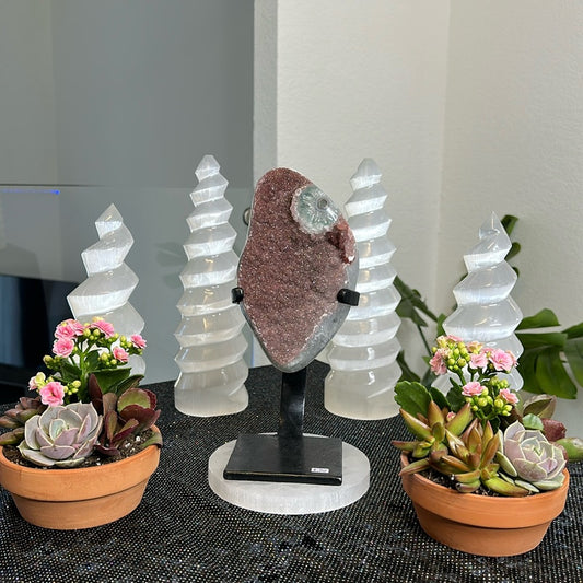 Watermelon Pink Amethyst with Stalicite Eye on Metal Base WPA01