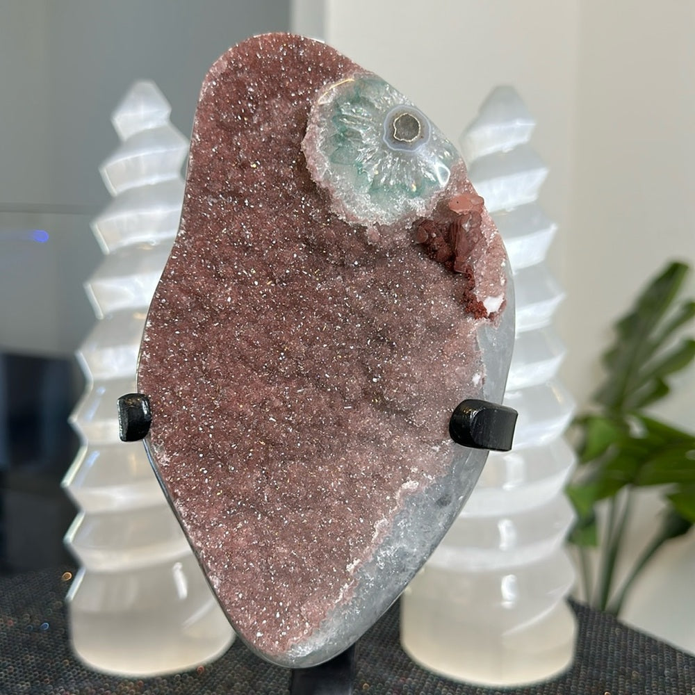 Watermelon Pink Amethyst with Stalicite Eye on Metal Base WPA01
