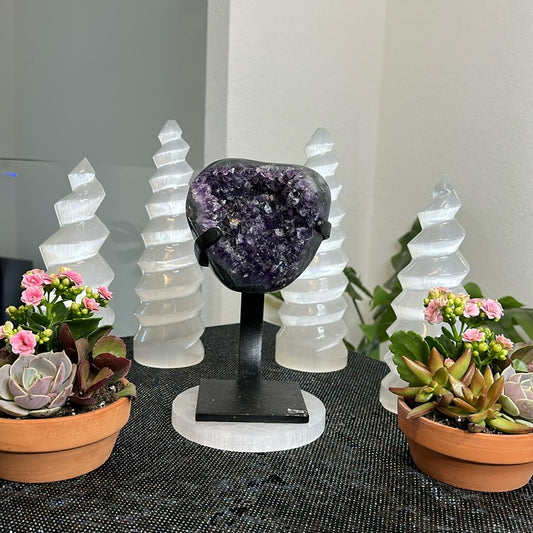 Translucent Amethyst with Green Banding on Metal Base TAG57