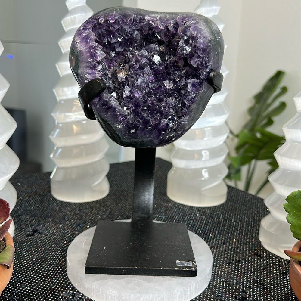 Translucent Amethyst with Green Banding on Metal Base TAG57