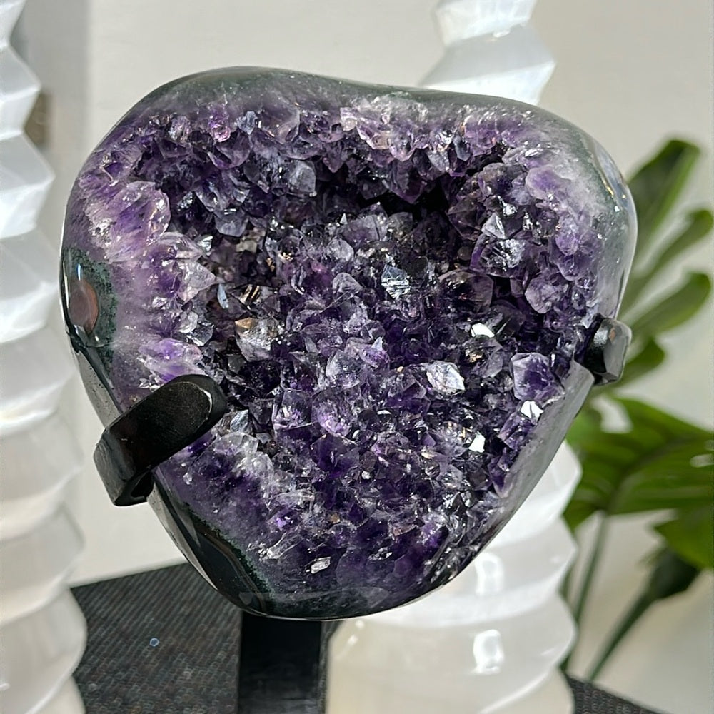 Translucent Amethyst with Green Banding on Metal Base TAG57