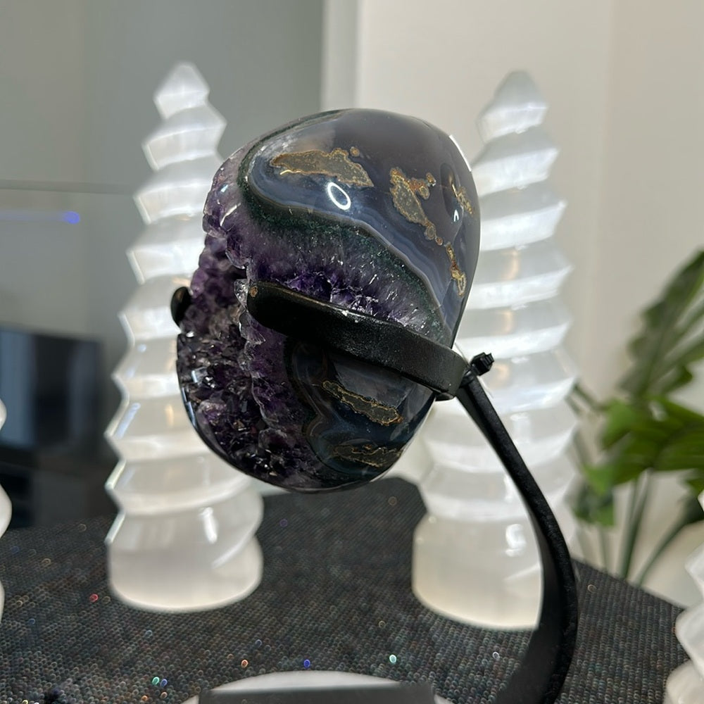 Translucent Amethyst with Green Banding on Metal Base TAG57