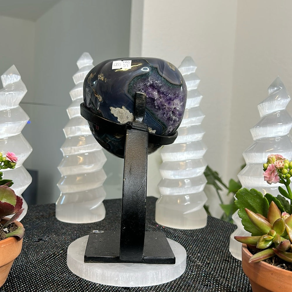 Translucent Amethyst with Green Banding on Metal Base TAG57