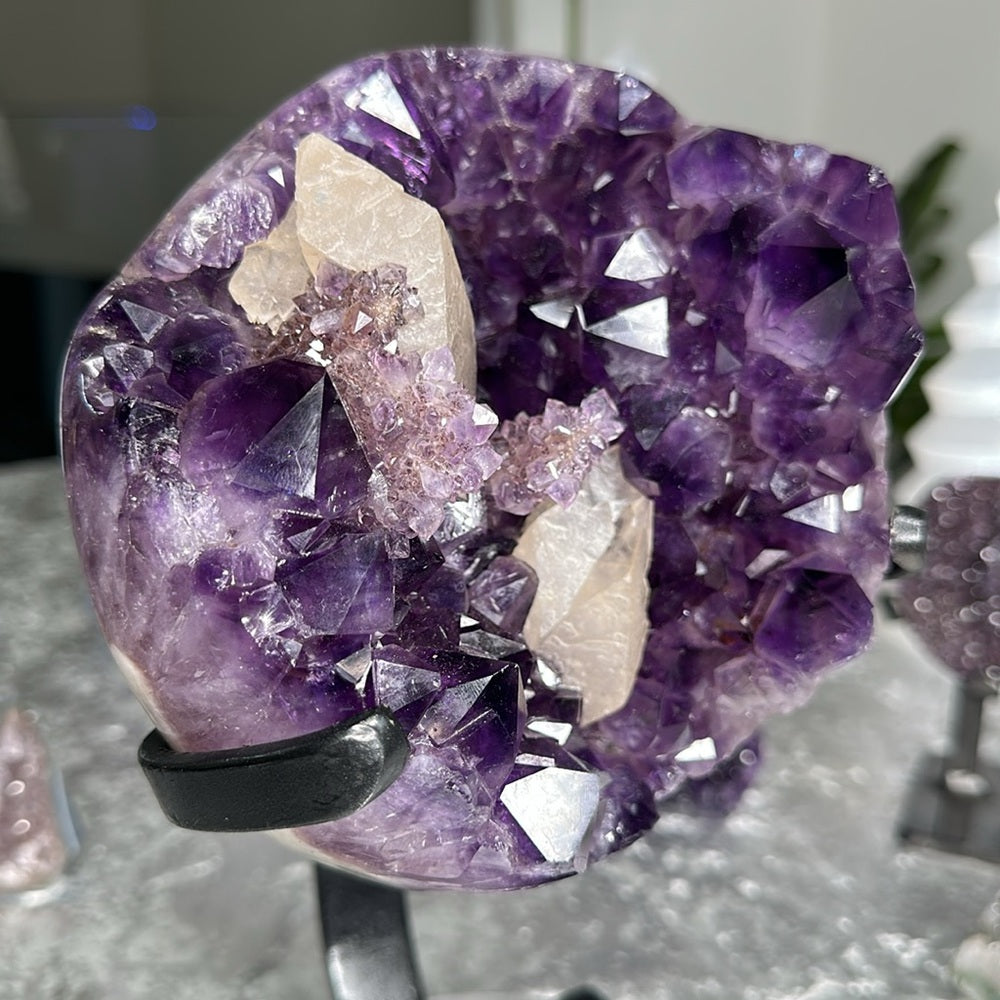 Druzy Deep Purple Amethyst with Flowers & Calcite Statement Piece DDP08