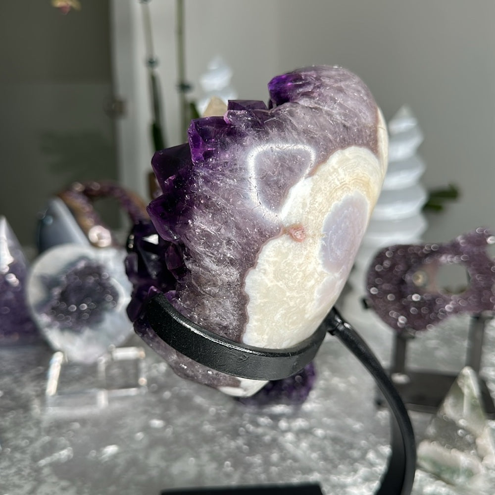Druzy Deep Purple Amethyst with Flowers & Calcite Statement Piece DDP08