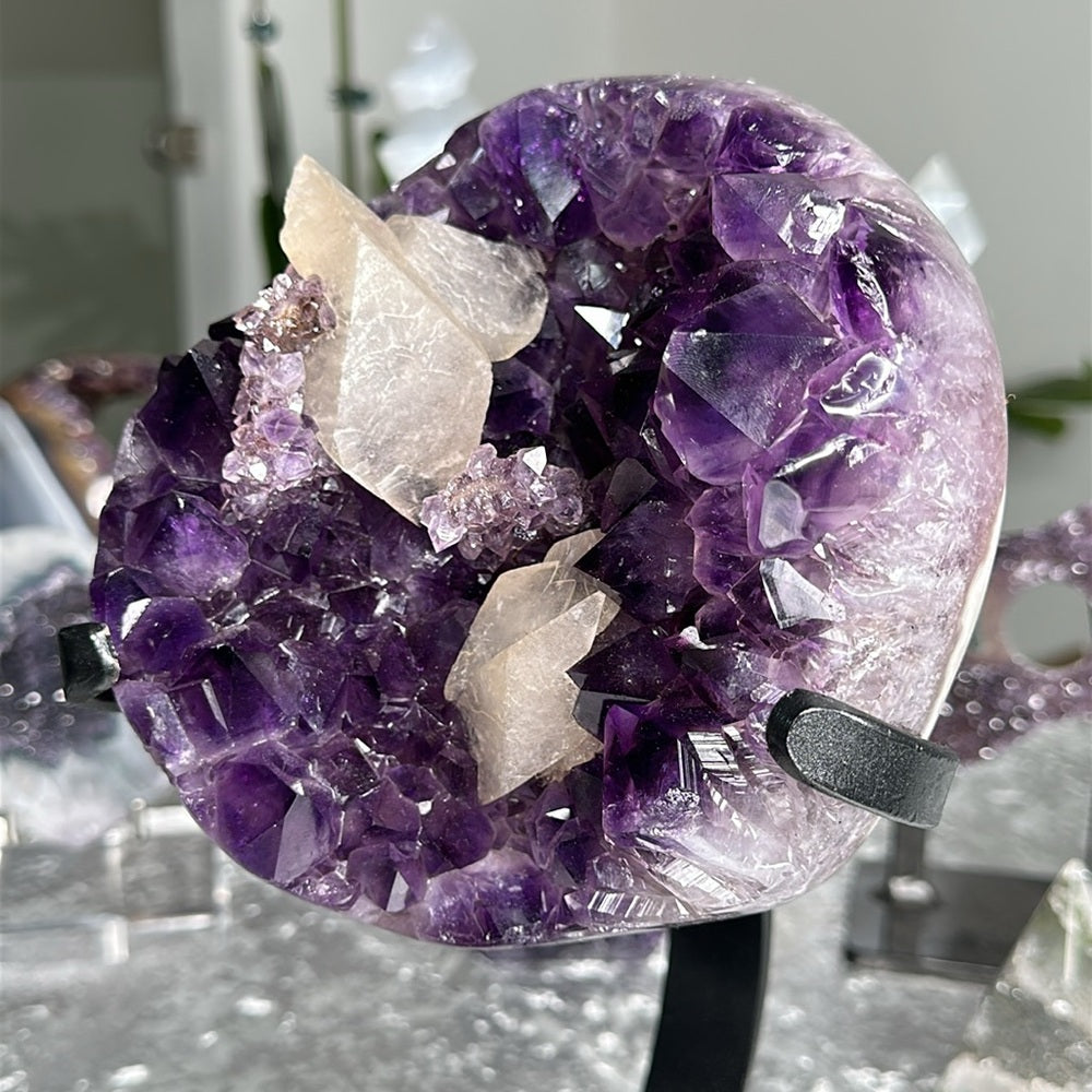 Druzy Deep Purple Amethyst with Flowers & Calcite Statement Piece DDP08