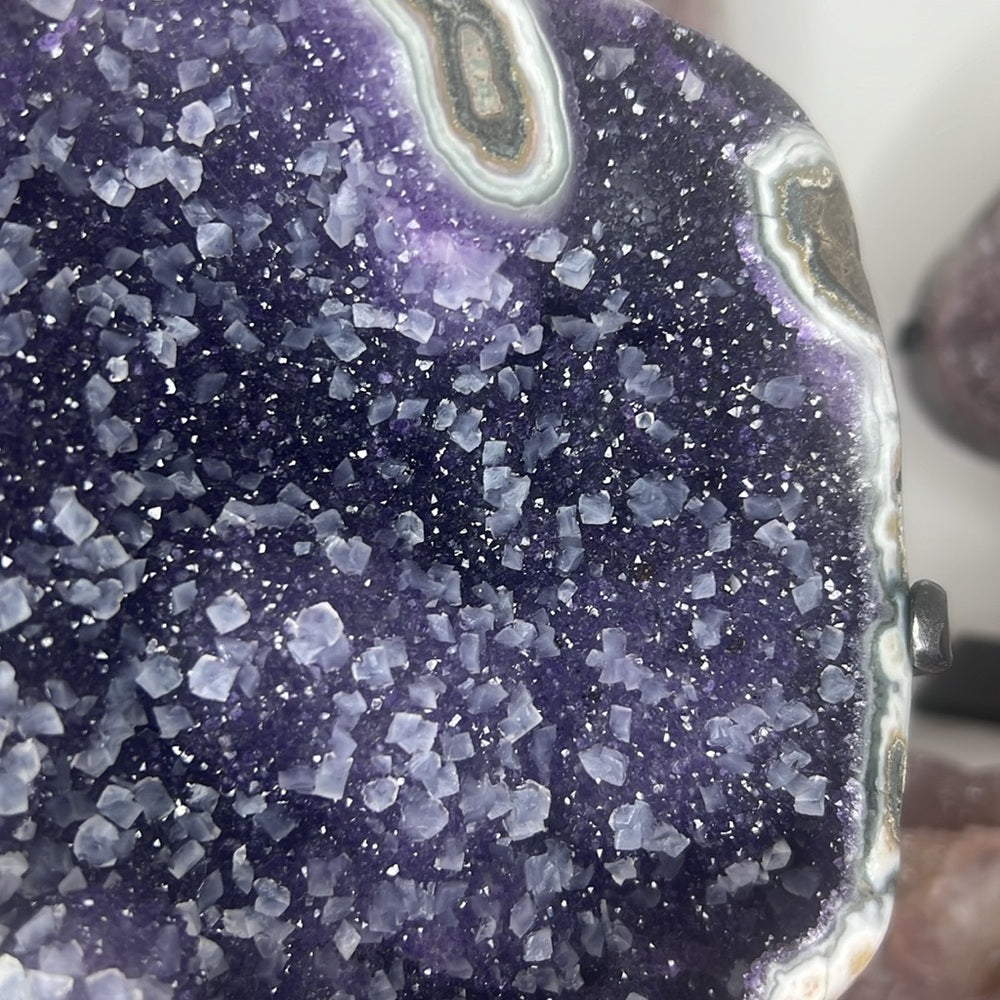 Druzy Galaxy Amethyst with calcite on stand - ADF300