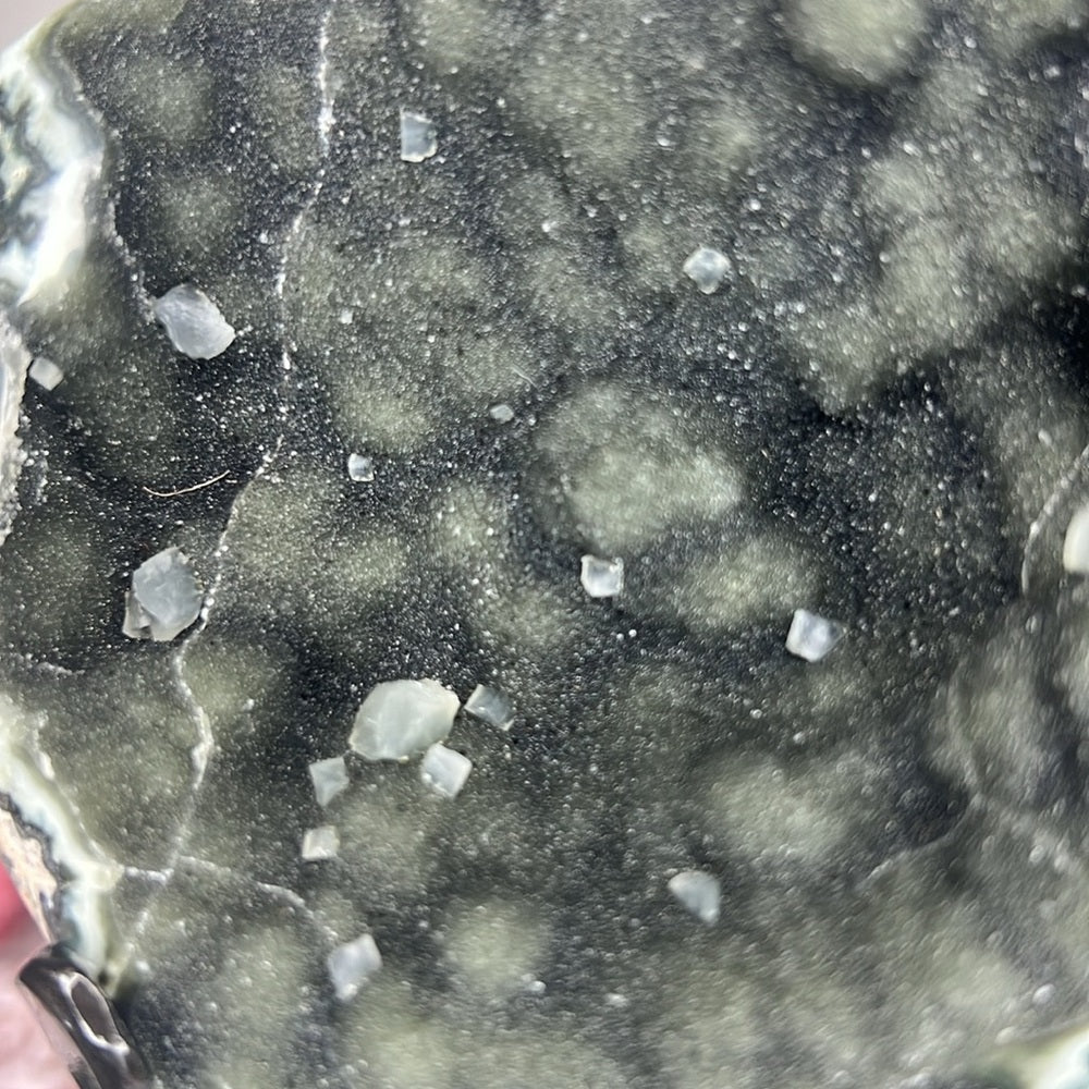 Green Galaxy Amethyst w/ Calcite on Stand- AOS03