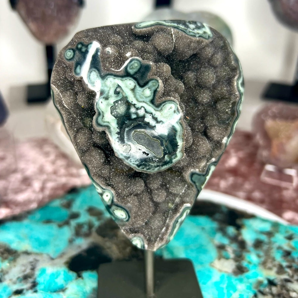 Galaxy Green Amethyst On Stand - AOS4