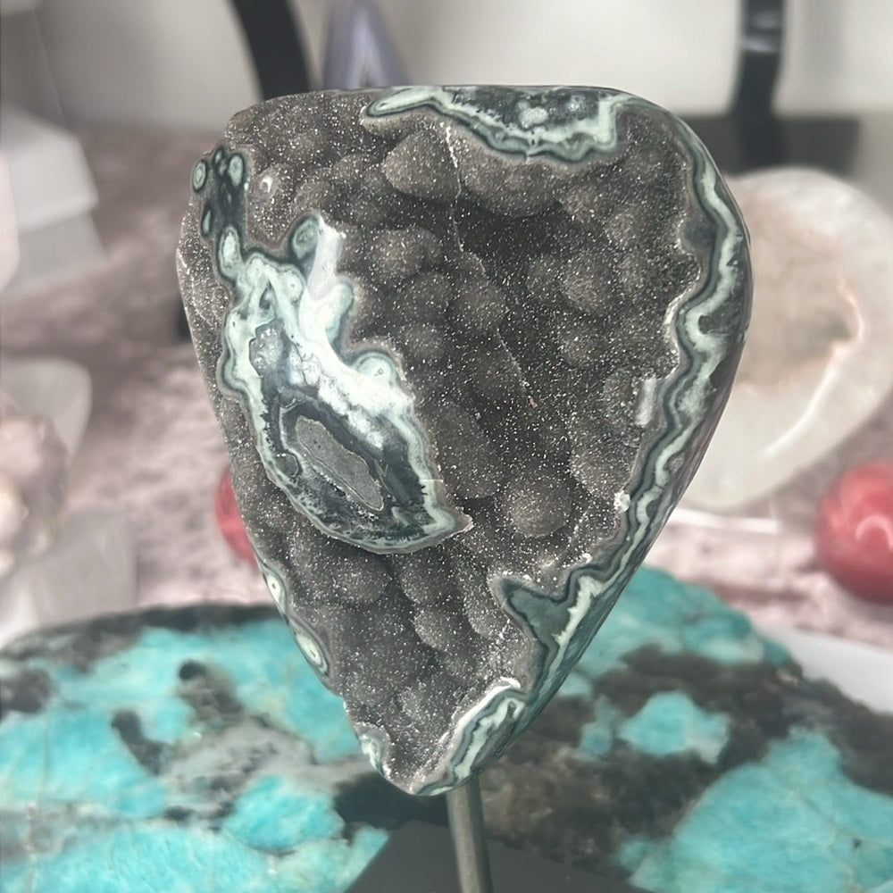 Galaxy Green Amethyst On Stand - AOS4