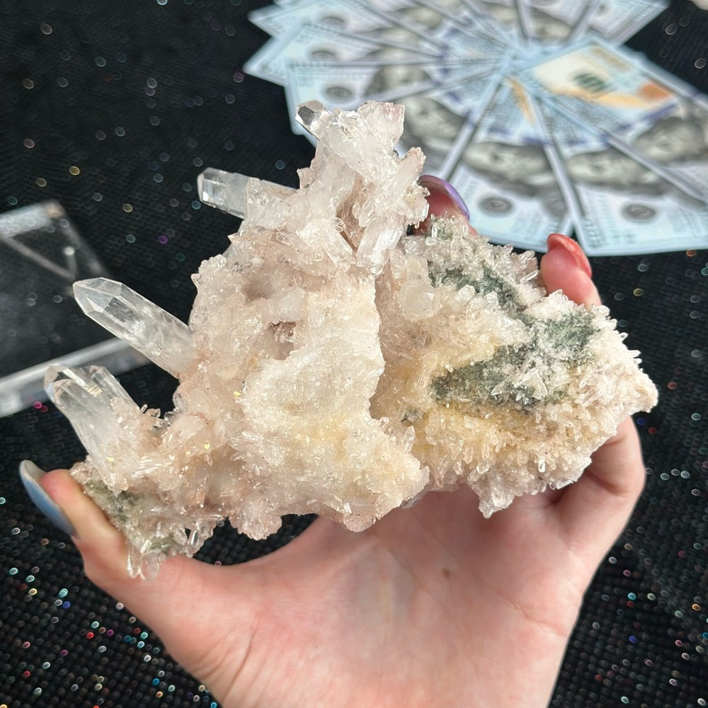 Pink & Perfect 💝 Pink Lumerian cluster w chlorite PLC7