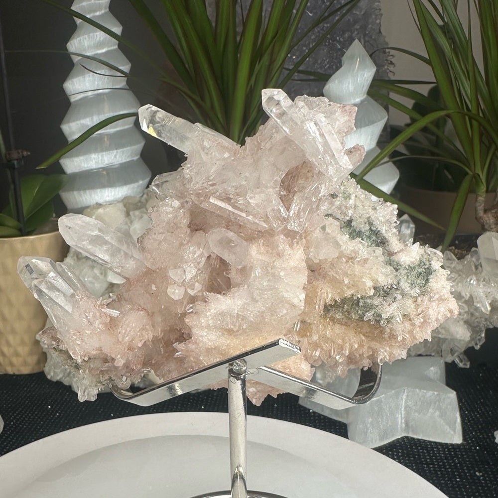 Pink & Perfect 💝 Pink Lumerian cluster w chlorite PLC7