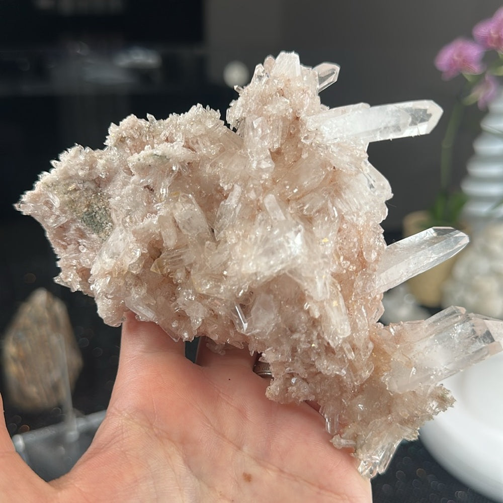 Pink & Perfect 💝 Pink Lumerian cluster w chlorite PLC7