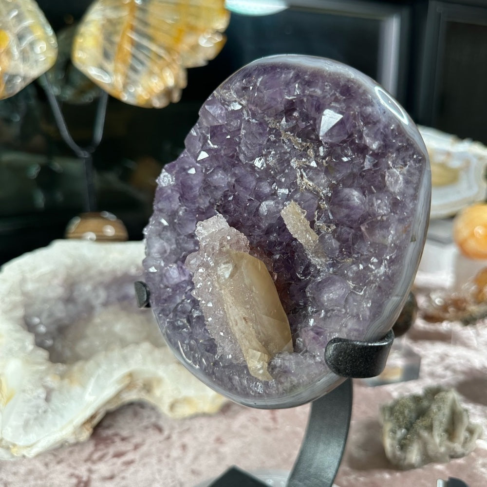 Pink Druzy Amethyst with Calcite PDC1