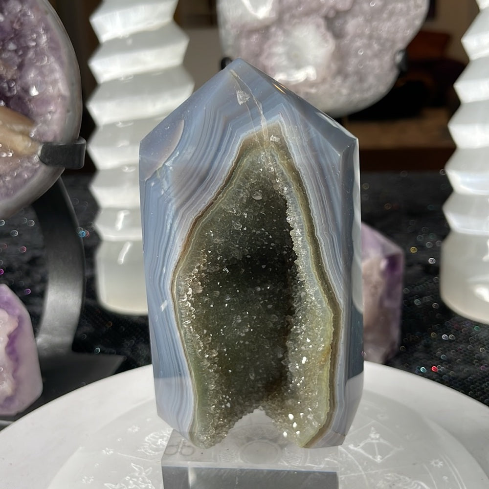 Green Amethyst w/ Blue Agate Tower- GAB1