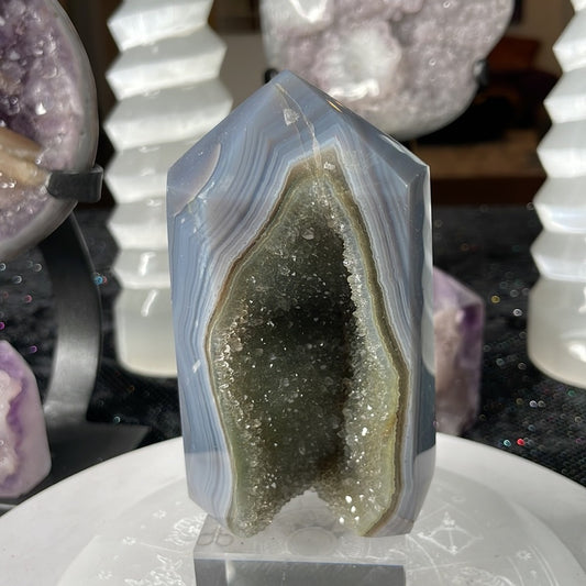 Green Amethyst w/ Blue Agate Tower- GAB1