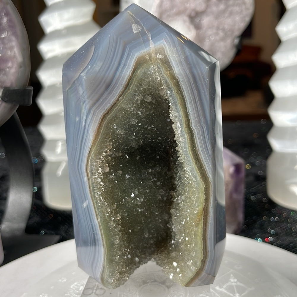 Green Amethyst w/ Blue Agate Tower- GAB1