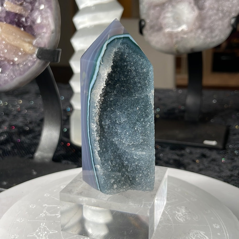 Green Amethyst w/ Blue Agate Tower- GAB2