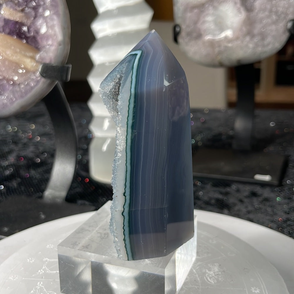 Green Amethyst w/ Blue Agate Tower- GAB2