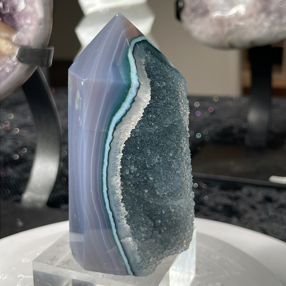 Green Amethyst w/ Blue Agate Tower- GAB2