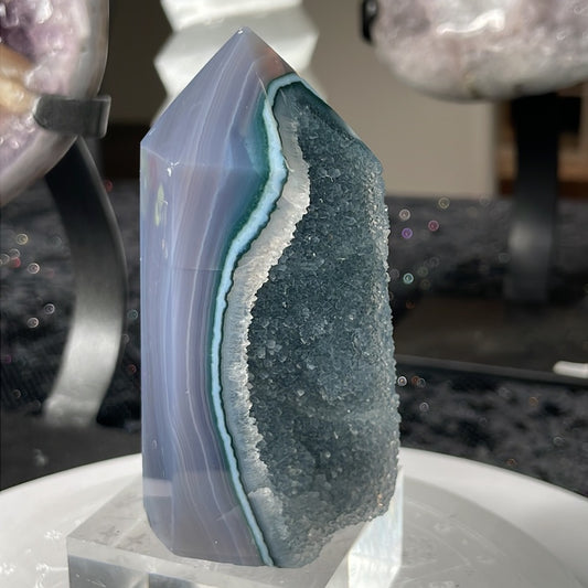 Green Amethyst w/ Blue Agate Tower- GAB2