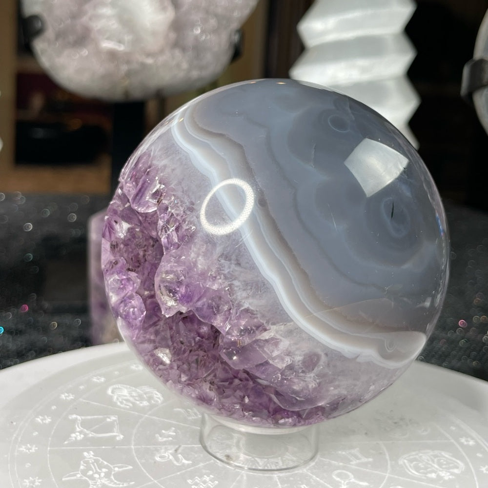 Druzy Amethyst Sphere w/ Blue Agate Banding- DAS1