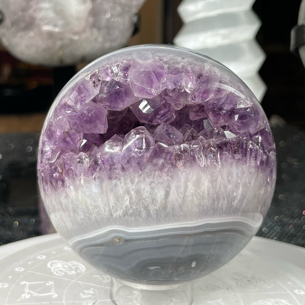 Druzy Amethyst Sphere w/ Blue Agate Banding- DAS1