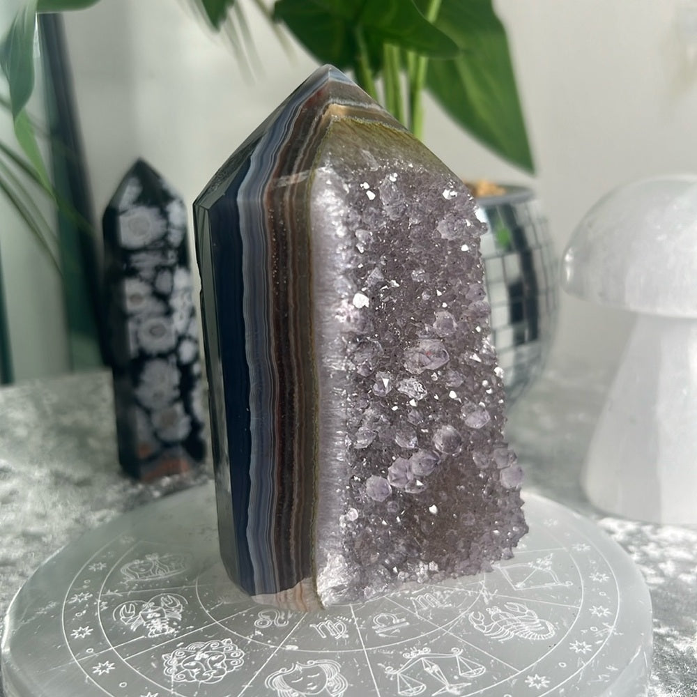 Druzy Amethyst Tower w/ Blue Agate Banding- DAT01