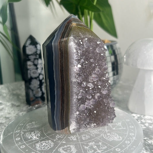 Druzy Amethyst Tower w/ Blue Agate Banding- DAT01