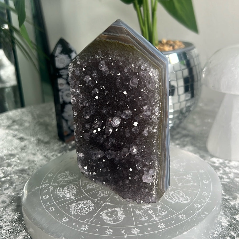 Druzy Amethyst Tower w/ Blue Agate Banding- DAT01