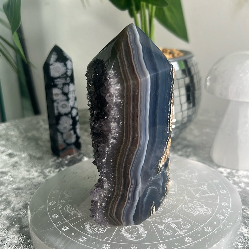 Druzy Amethyst Tower w/ Blue Agate Banding- DAT01