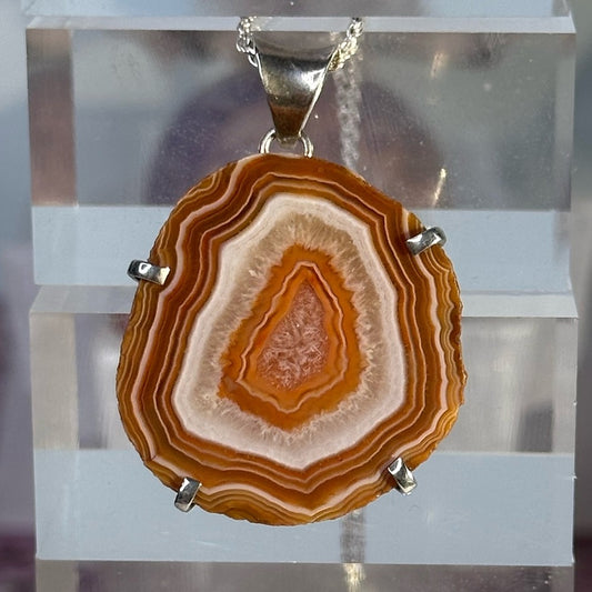Orange & White brazillian agate pendant OW01
