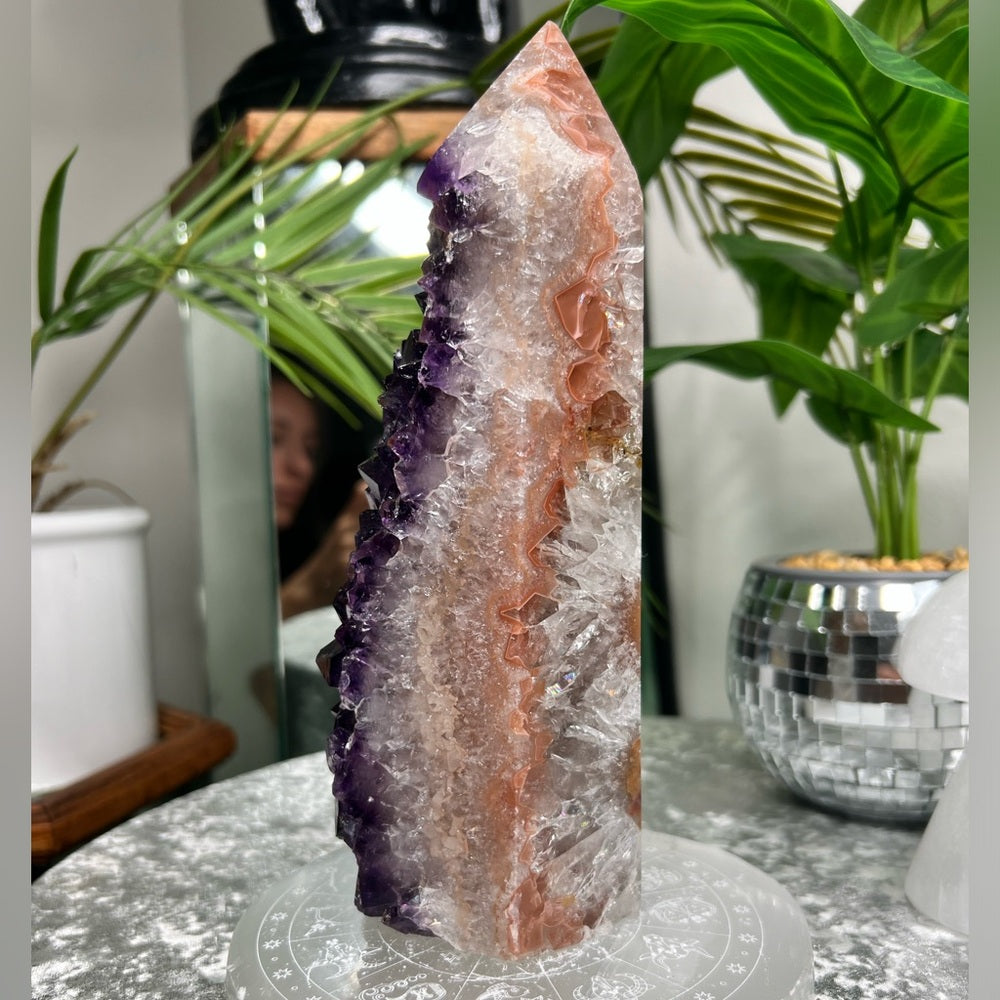 Druzy Amethyst Tower W Pink Agate- DP08