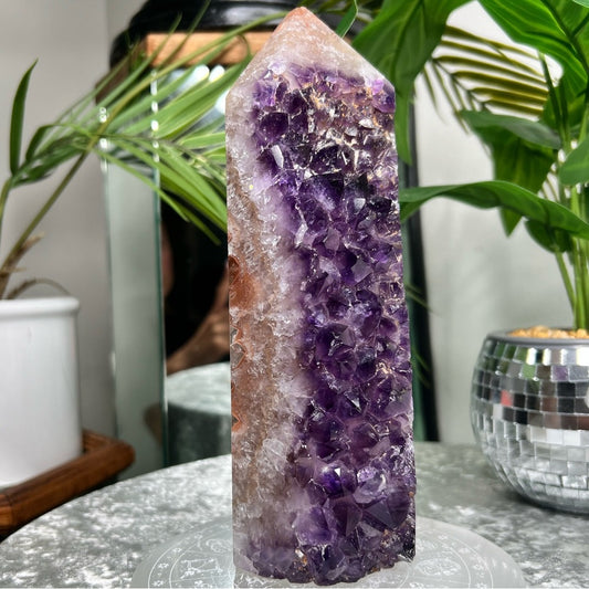 Druzy Amethyst Tower W Pink Agate- DP08