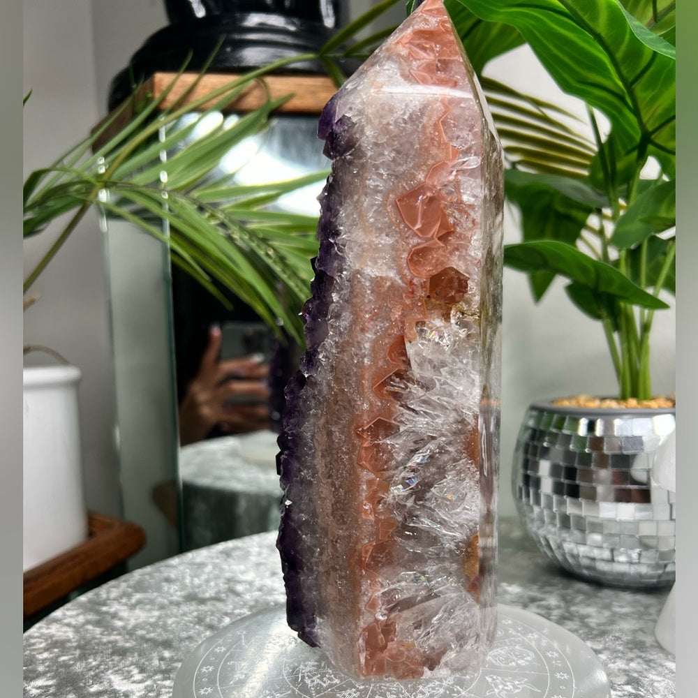 Druzy Amethyst Tower W Pink Agate- DP08