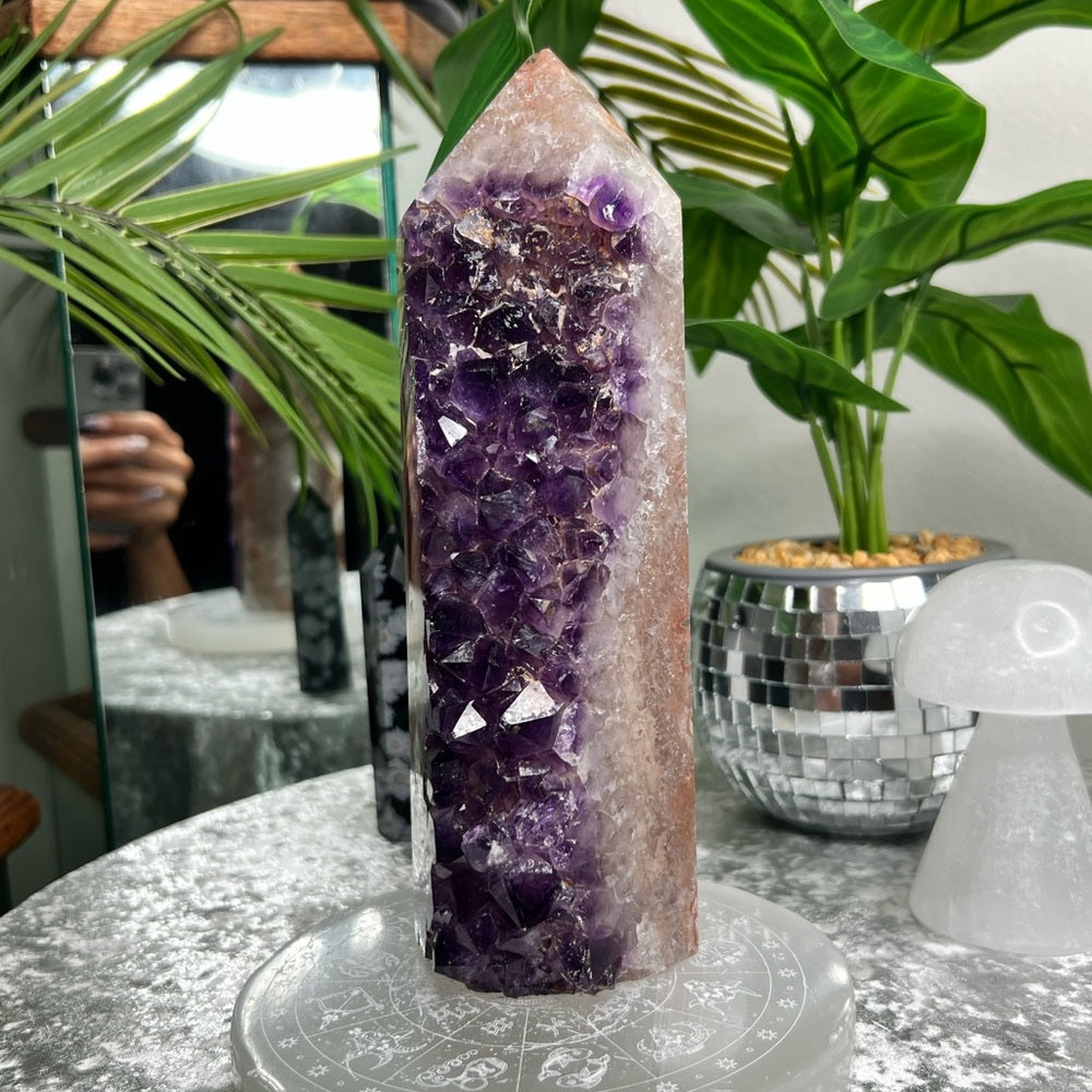 Druzy Amethyst Tower W Pink Agate- DP08