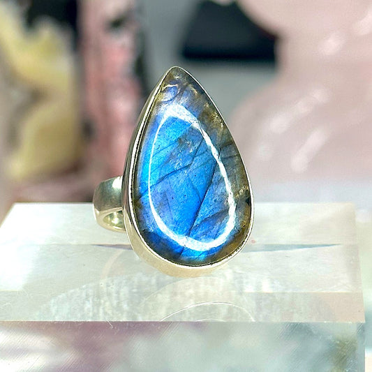 Labradorite with blue flash ring size 5