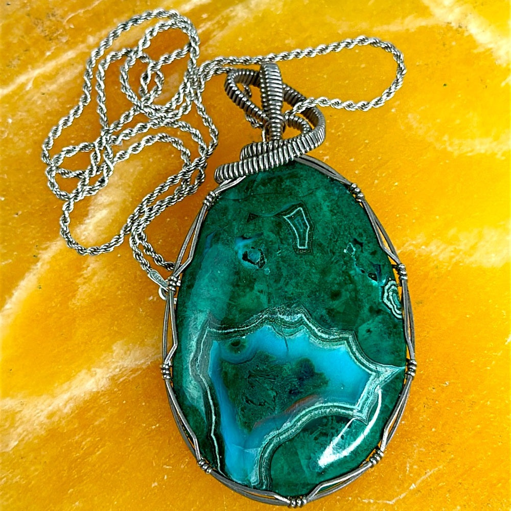 Malachite Chrysocolla Wire Wrapped Necklace MCN01