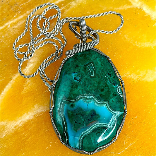 Malachite Chrysocolla Wire Wrapped Necklace MCN01