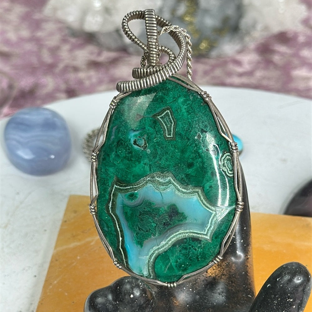 Malachite Chrysocolla Wire Wrapped Necklace MCN01