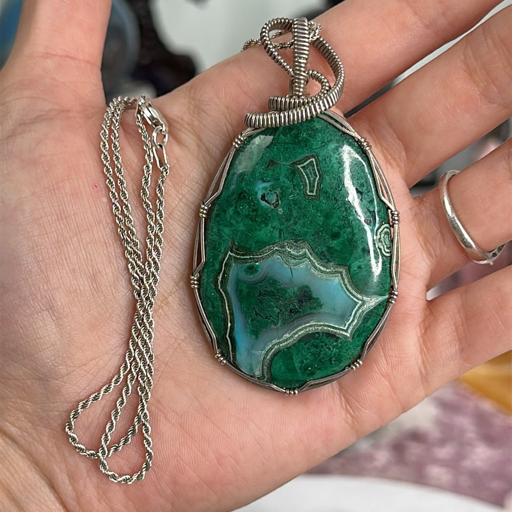 Malachite Chrysocolla Wire Wrapped Necklace MCN01
